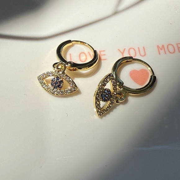 Gold Evil Eye Hoop Earrings - Picture 9 of 9
